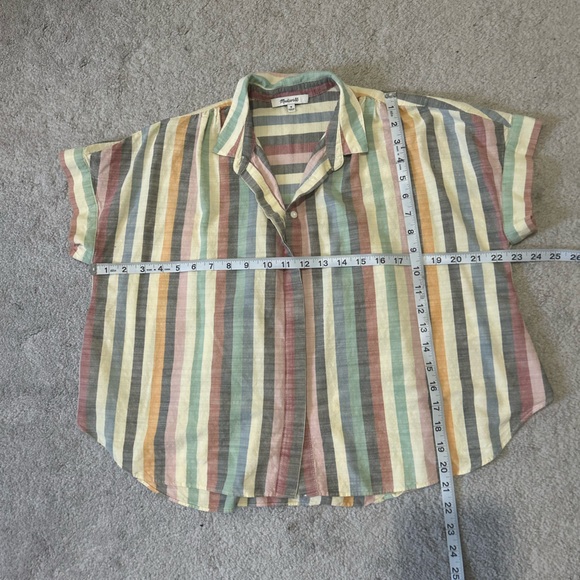 Madewell short sleeves button down top blouse rainbow stripe size M - Picture 10 of 13